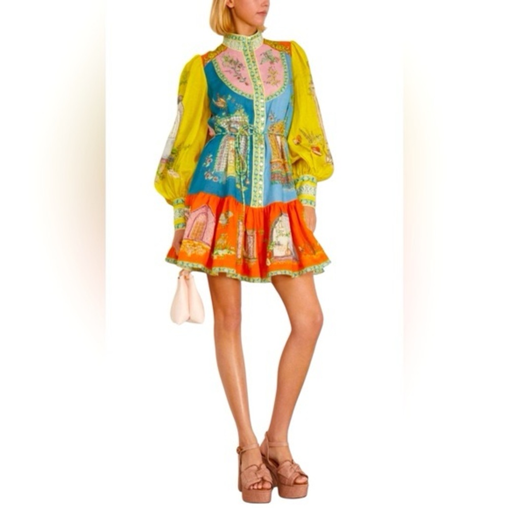 Colorful‎ Women's Dress with Yellow and Orange Accents Sz S - Picture 5 of 15